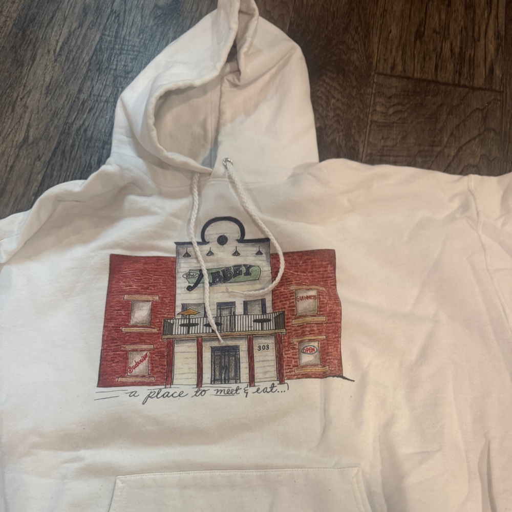 Hanes Essential White sweatshirt for St Norbert college in Green Bay. The Abbey - Picture 2 of 5